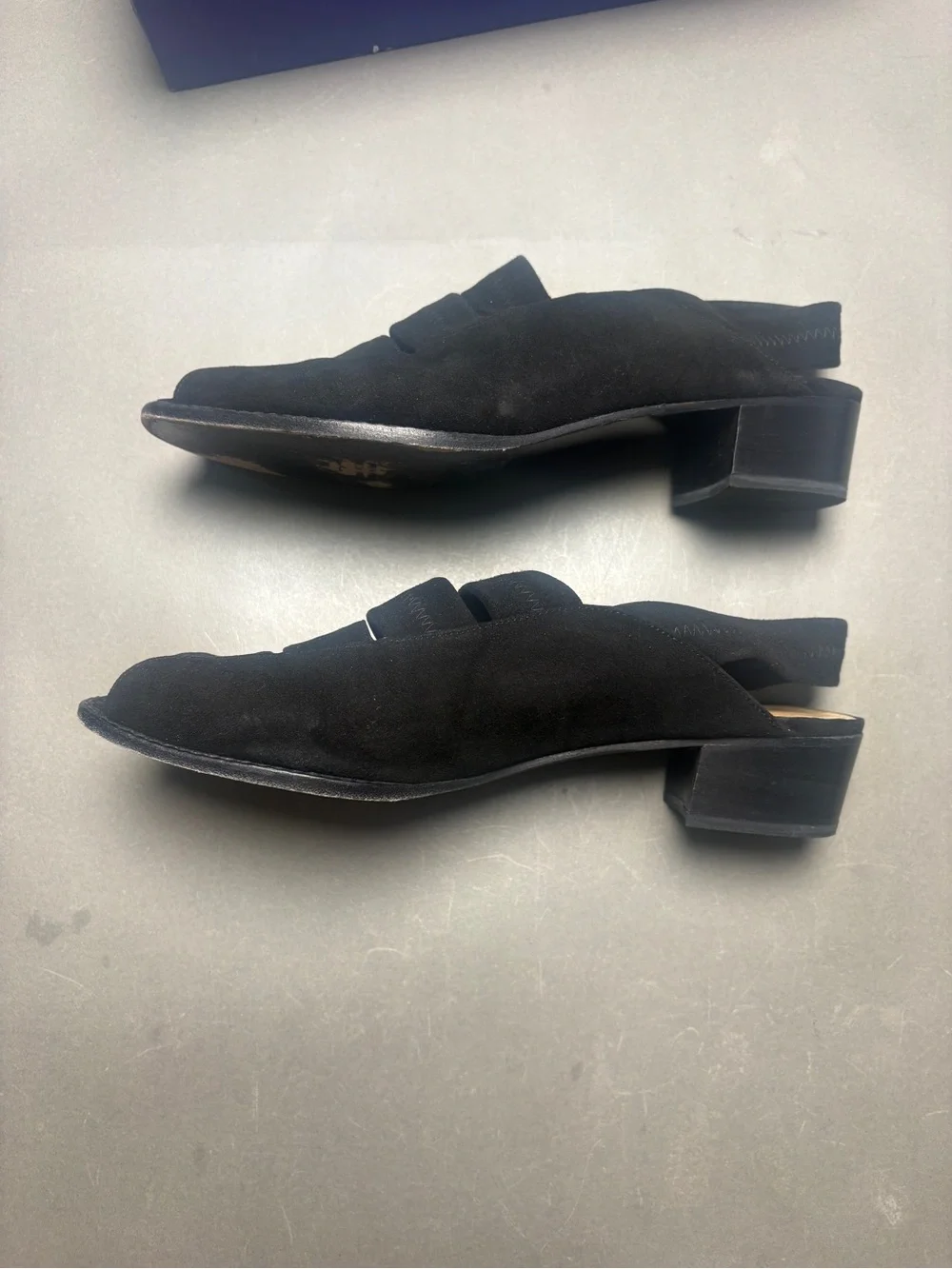 Stuart Weitzman Black Suede Peep-Toe Slingback Sandals